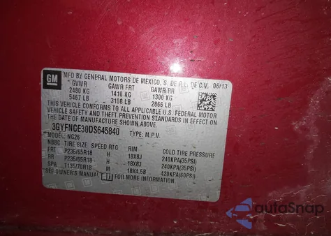 2013 Cadillac Srx Luxury Collection z USA, uszkodzony, nr VIN 3GYFNCE30DS645840